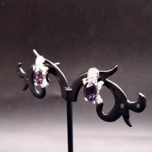 Dainty 925 Silver Sea Turtle Earrings W/ CZ Amethyst Women's Birthday Gift